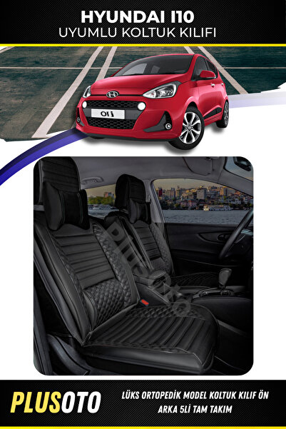 PlusOto Hyundai İ10 Compatible Plus Lux Series Black Car Seat Cover Set of 5 ...