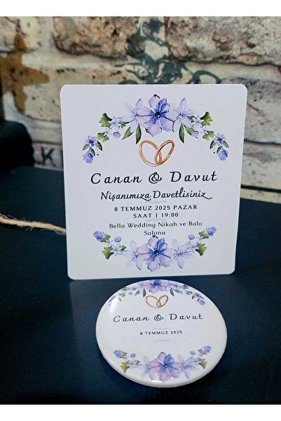 SOFT 20 Adet Nişan Davetiye Kart 58mm Rozet Magnetli Açacaklı