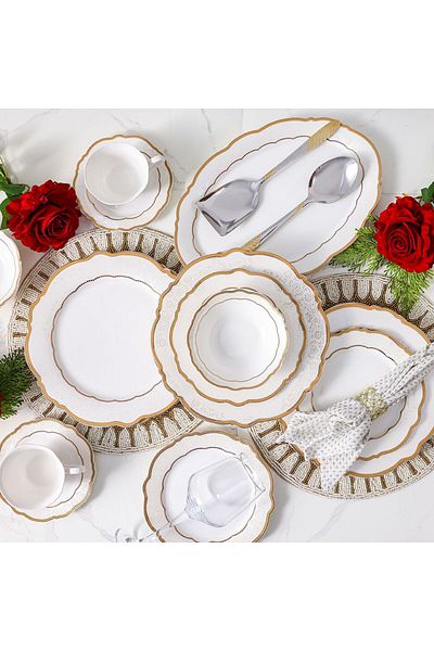 Danube Home Aretha 32-Piece New Bone China Dinner Set -Serves 6