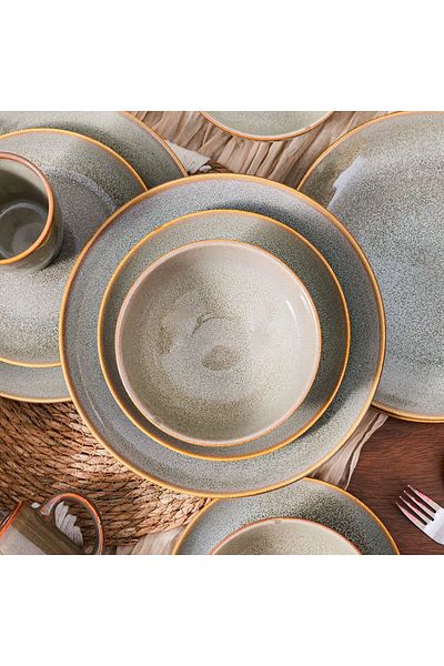 Danube Home Youthful Bite 16-Piece Porcelain Reactive Glazed Dinner Set-Serves 4 Grey