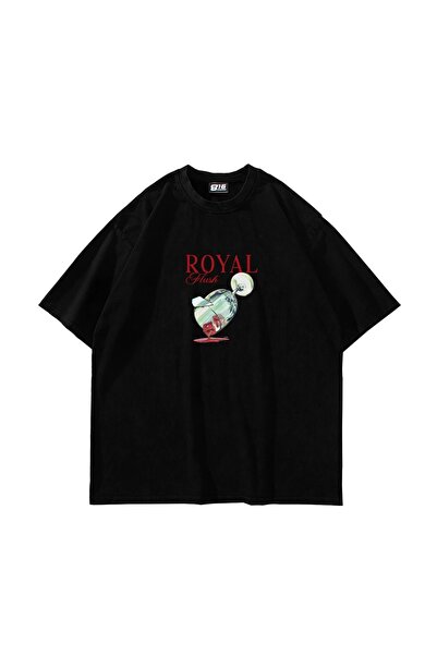 Bak Moda Royal Flush Štampano Oversize kroj Unisex crna majica