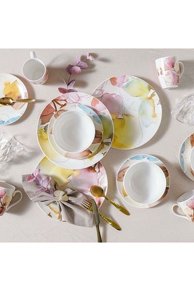 Danube Home Youthful Bite 16-Piece New Bone China Dinner Set -Serves 4 Peach