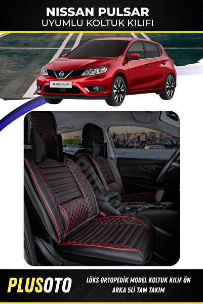 PlusOto Nissan Pulsar Compatible Plus Lux Series Black Red Car Seat Cover Set...
