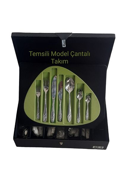 İNTER CELİK Inter Model 90 Piece Spoon-Fork-Knife Set with Leather Bag