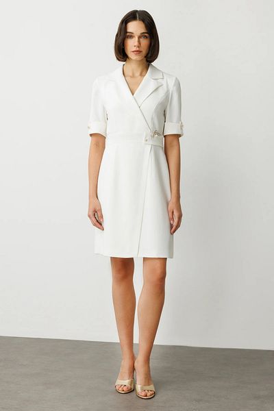 Ekol Midi Length Dress with Metal Accessories at the Waist