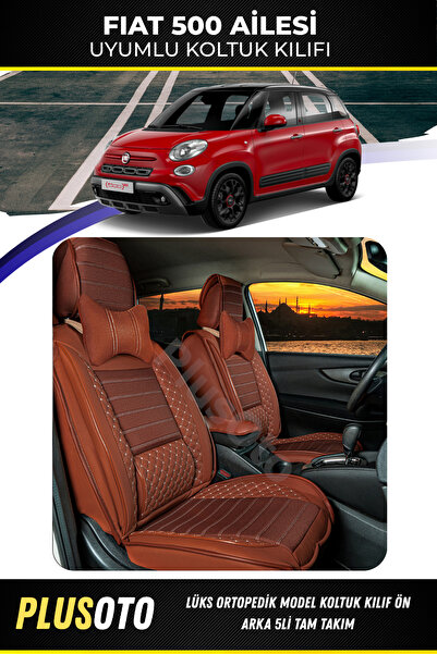 PlusOto مجموعة أغطية مقاعد السيارة المتوافقة مع عائلة Fiat 500 Plus Lux Serie...
