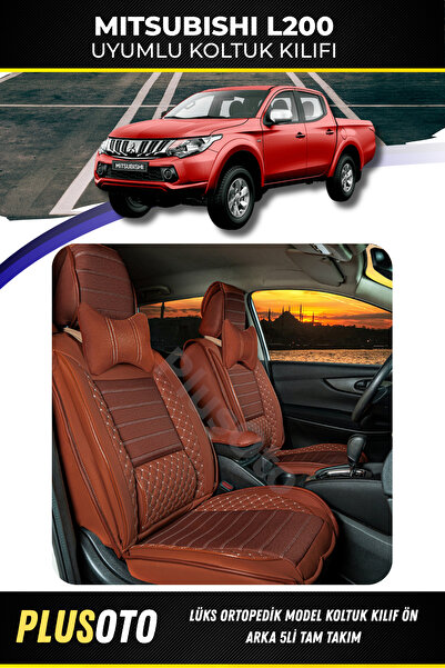 PlusOto مجموعة أغطية مقاعد السيارة المتوافقة مع Mitsubishi L200 Plus Lux Series Cinnamon مكونة من 5 قطع P-859