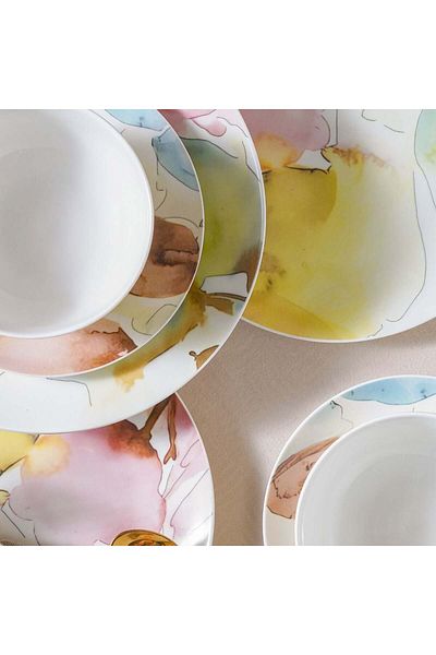 Danube Home Youthful Bite 16-Piece New Bone China Dinner Set -Serves 4 Peach