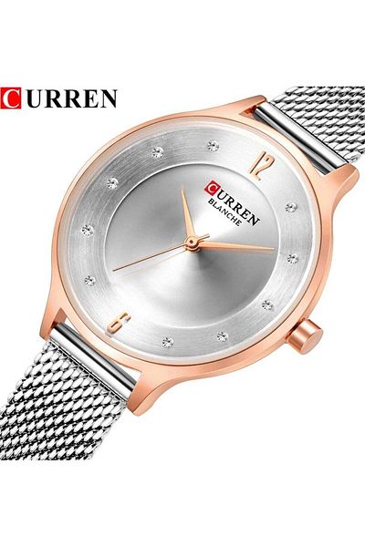 Curren 9036 Fashion Casual Stainless Steel Mesh Watch Women (Silver/Rosegold)