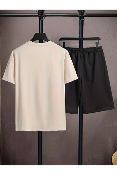 LAND MODA Large Size Casual Casual Fashion Printed Comfortable Round Neck Short-Sleeved T-Shirt and Shorts for Men