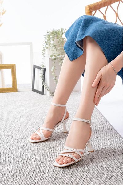 Egepass Sunday Cross Band Ankle Tie Women's Evening Dress Heel Shoes