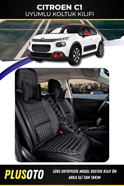 PlusOto مجموعة أغطية مقاعد السيارة المتوافقة مع Citroen C1 Plus Lux Series با...