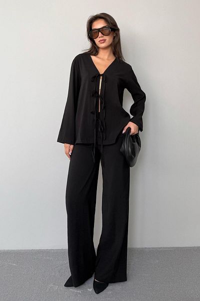 Madmext Black Front Tie-Up Bottom Top Set Mg2473