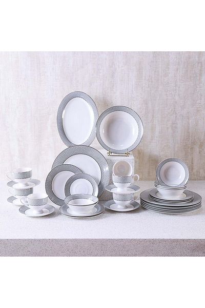 Danube Home Melanie 32-Piece New Bone China Dinner Set-Serves 6-Black