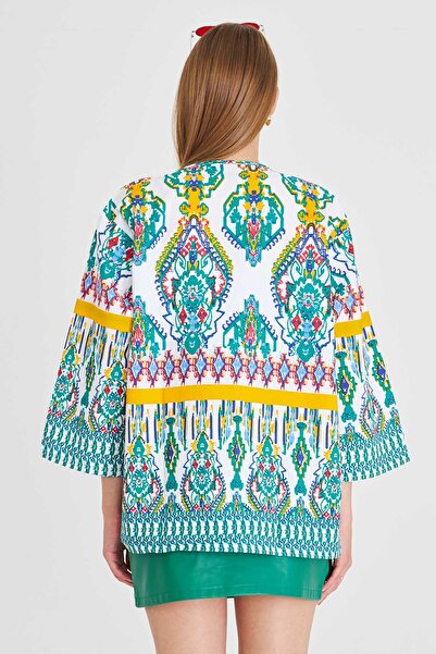 armonika Dámské zelené kimono se vzorem ARM-23Y001125