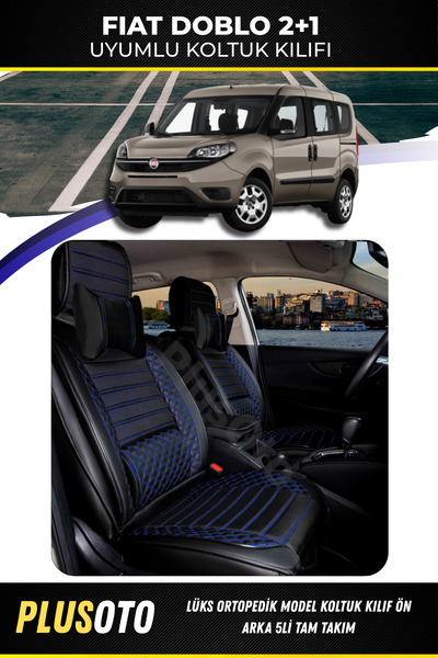 PlusOto مجموعة أغطية مقاعد السيارة المتوافقة مع سلسلة Fiat Doblo Plus Lux بال...