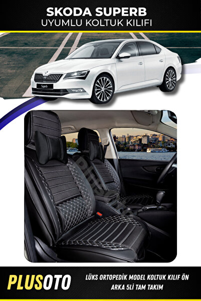 PlusOto مجموعة غطاء مقعد السيارة المتوافقة مع سلسلة Skoda Superb Plus Lux بال...