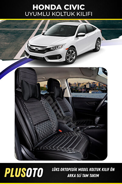 PlusOto مجموعة أغطية مقاعد السيارة المتوافقة مع سلسلة Honda Civic Plus Lux با...