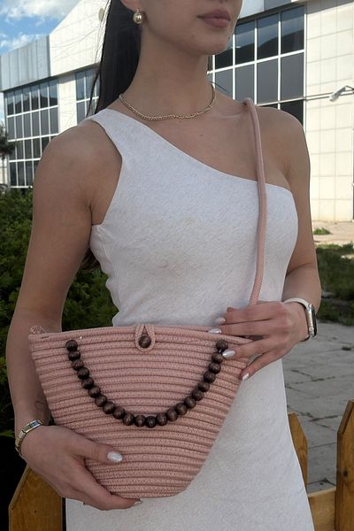 MaVaux Geantă de cruce Kaia din lemn natural cu margele, pentru plajă și ocazional, elegantă și elegantă