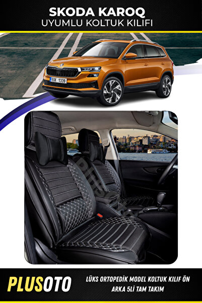 PlusOto سكودا كاروك متوافق مع سلسلة بلس لوكس أسود أبيض غطاء مقعد السيارة مجمو...