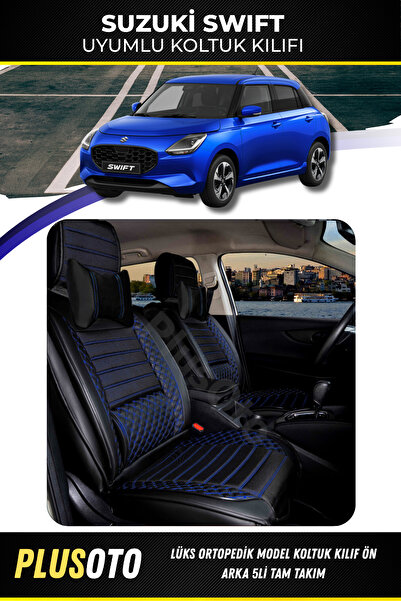 PlusOto مجموعة غطاء مقعد السيارة المتوافقة مع سوزوكي سويفت بلس لوكس باللون ال...
