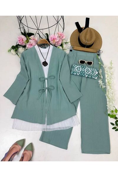 modasindoma Women's Linen Lace-Up Double Set