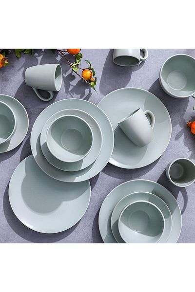 Danube Home Apollo 16-Piece Color Glazed Stoneware Dinner Set-Serves 4 Grey