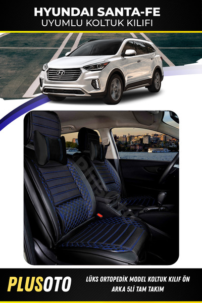 PlusOto مجموعة أغطية مقاعد السيارة المتوافقة مع Hyundai Santa Fe Plus Lux Ser...