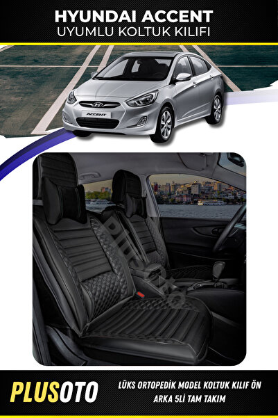 PlusOto مجموعة أغطية مقاعد السيارة السوداء المتوافقة مع Hyundai Accent Plus L...