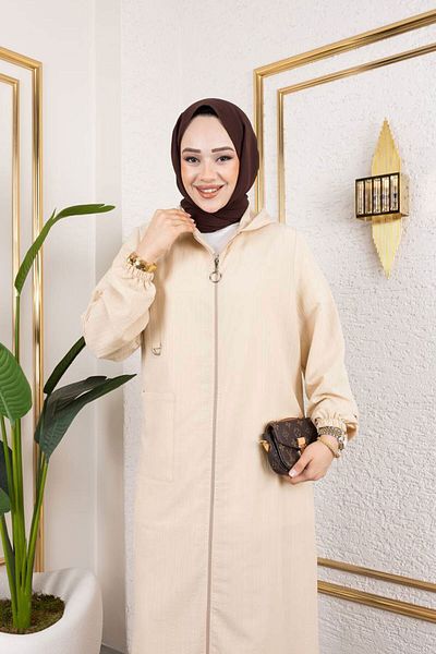 Tesettür Dünyası Hooded Zippered Suit Tsd250167 Beige