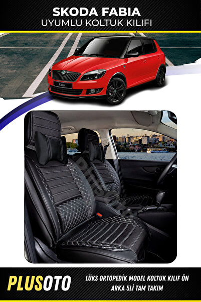 PlusOto سكودا فابيا متوافق مع سلسلة بلس لوكس أسود أبيض غطاء مقعد السيارة مجمو...