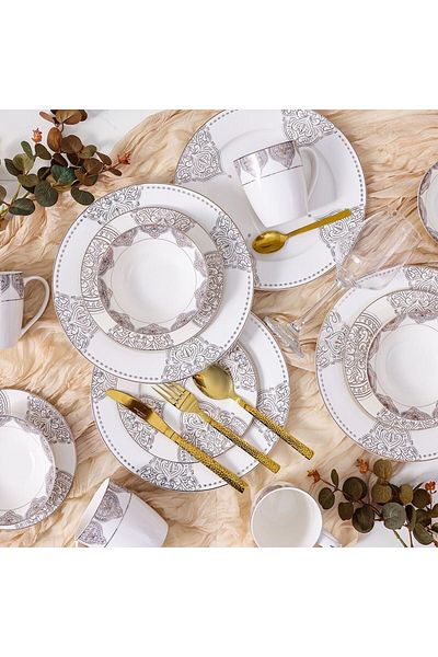Danube Home Youthful Bite Oasis 16-Piece New Bone China Dinner Set -Serves-4