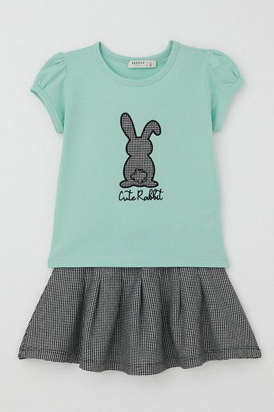 Breeze Girl's Skirt Suit Cute Bunny Printed Age 3-8, Water Green