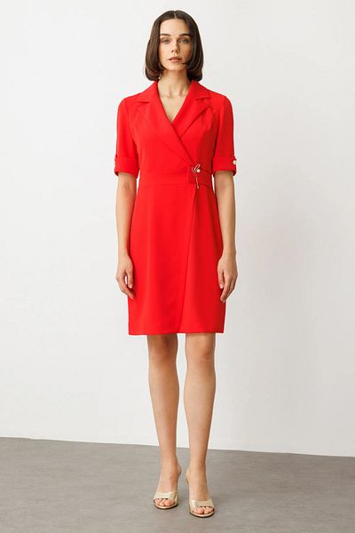 Ekol Midi Length Dress with Metal Accessories at the Waist