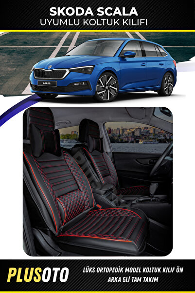 PlusOto سكودا سكالا متوافق مع سلسلة بلس لوكس أسود أحمر غطاء مقعد السيارة مجمو...
