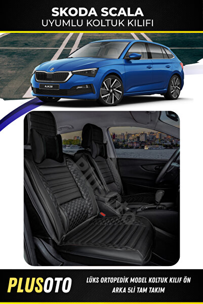PlusOto مجموعة غطاء مقعد السيارة الأسود المتوافق مع سلسلة سكودا سكالا بلس لوك...
