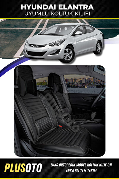 PlusOto مجموعة أغطية مقاعد السيارة السوداء المتوافقة مع Hyundai Elantra Plus ...