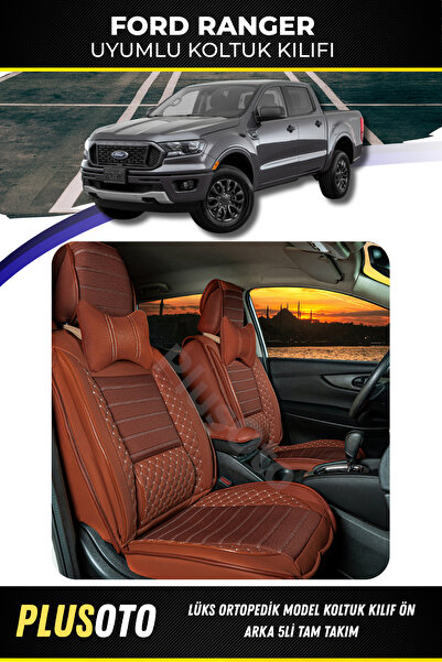 PlusOto مجموعة أغطية مقاعد السيارة المتوافقة مع Ford Ranger Plus Lux Series C...