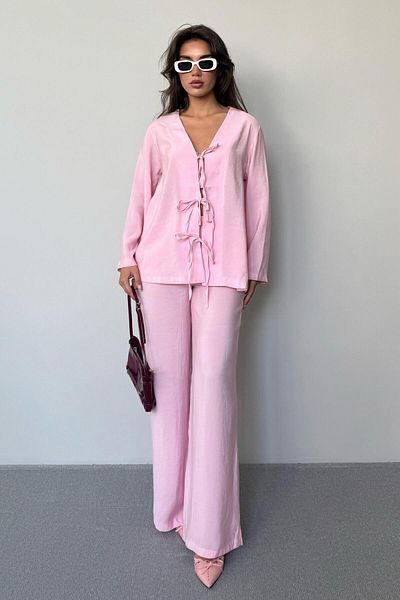 Madmext Pink Front Tie-Up Bottom Top Set Mg2473
