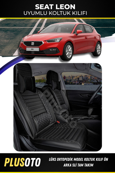 PlusOto مجموعة غطاء مقعد السيارة الأسود المتوافق مع سلسلة ليون بلس لوكس مكونة...