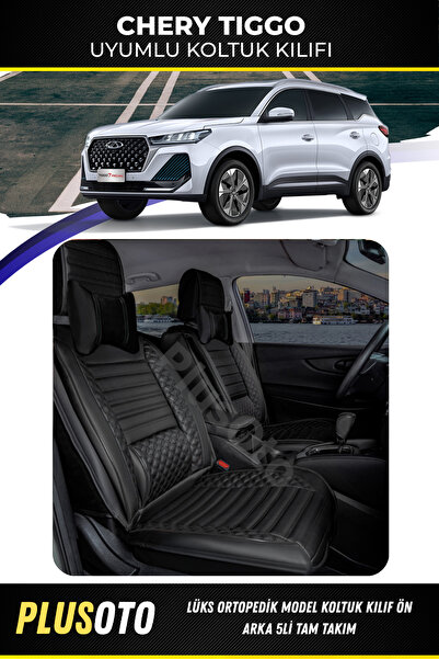 PlusOto مجموعة أغطية مقاعد السيارة السوداء المتوافقة مع Chery Tiggo Plus Lux ...