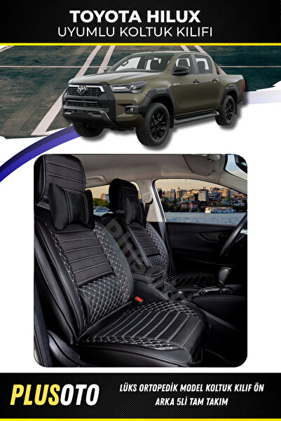 PlusOto مجموعة أغطية مقاعد السيارة المتوافقة مع سلسلة Toyota Hilux Plus Lux ب...