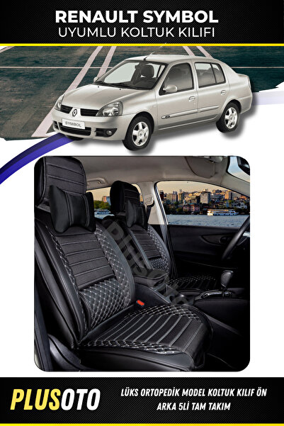 PlusOto مجموعة أغطية مقاعد السيارة باللونين الأبيض والأسود المتوافقة مع رينو ...