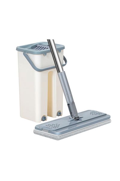 PAA-home Set Mop Plat PAA-home cu Galeata 3.2L, Cuve Separate, 1 Laveta Microfibra, Scurgere Apa