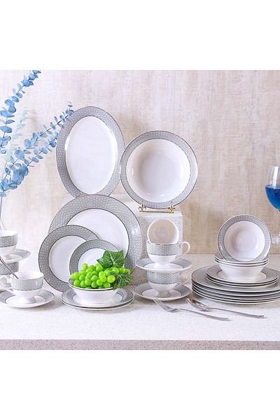 Danube Home Melanie 32-Piece New Bone China Dinner Set-Serves 6-Black