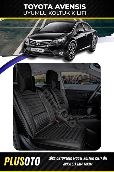 PlusOto مجموعة أغطية مقاعد السيارة السوداء المتوافقة مع سلسلة Toyota Avensis ...