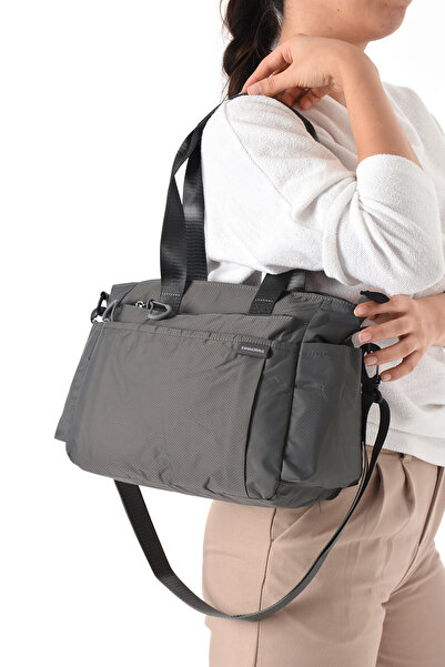 Sanmorris Sn-6007 Women's Water Resistant Parachute Fabric Hand Shoulder Bag Shoulder Bag Crossbody Bag Dark Gray