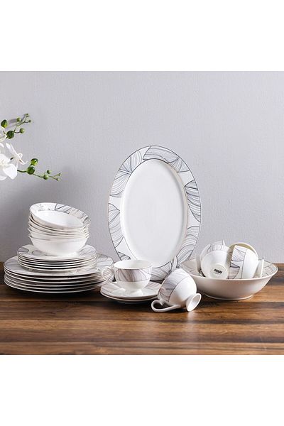 Danube Home Larson 32-Piece New Bone China Dinner Set -Serves 6 Gold