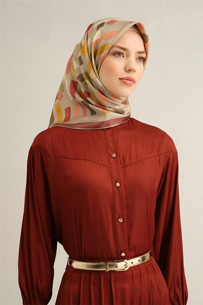 Armine Patterned Pure Silk Twill Scarf 9341- 01