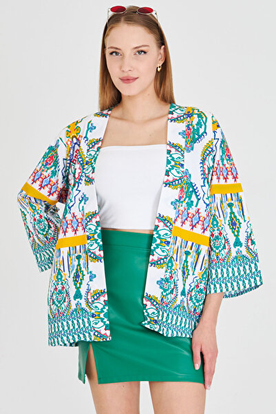 armonika Dámské zelené kimono se vzorem ARM-23Y001125